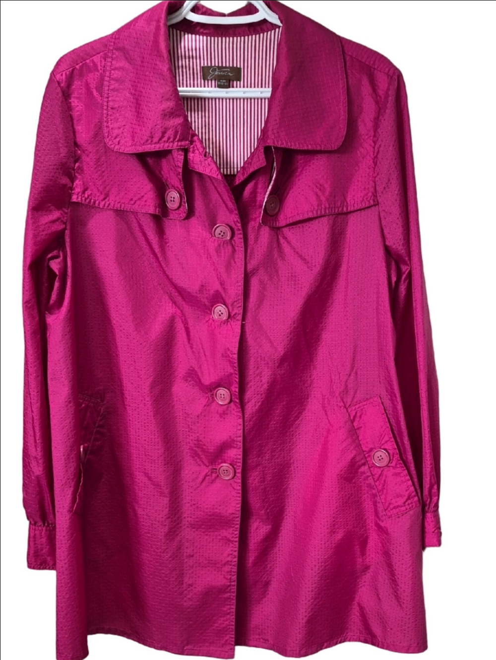 Jessica Classic Single- Breasted Mid- Length Rain Coat Color Fuchsia Size M